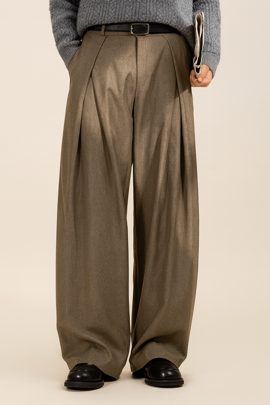 Anzughose Herren | Bundfalten | Weites Bein | Hohe Taille-Hellbraun-S-Chaps Herrenmode