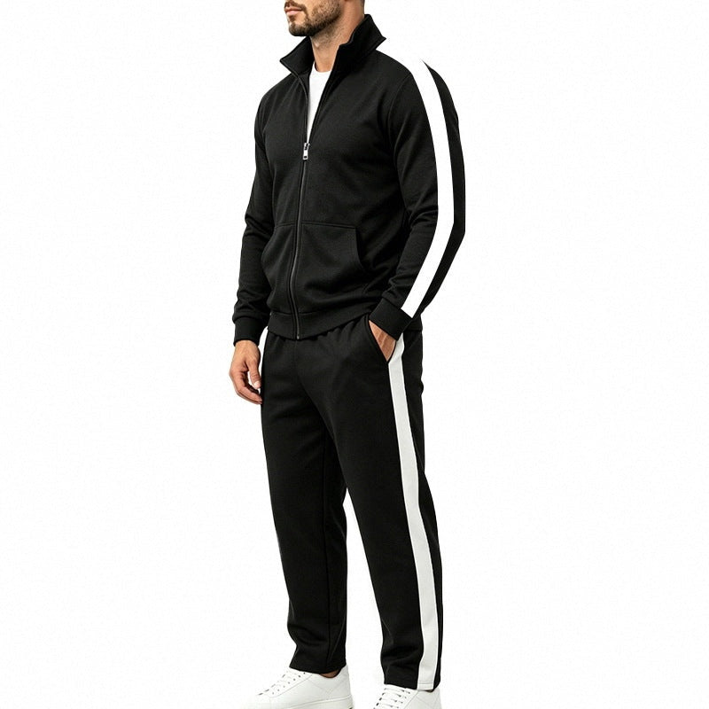 Trainingsanzug Herren mit Kontraststreifen | Stehkragenjacke | 7 Farben-Schwarz-M-Chaps Herrenmode