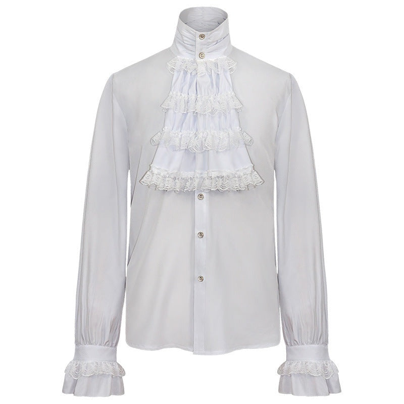 Rüschenhemd Herren | Vampir | Pirat | Jabot | Viktorianisch | 11 Stile-Spitzenkaskade Weiß-S-Chaps Herrenmode