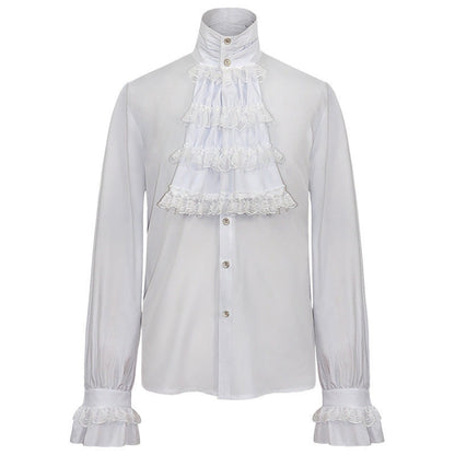 Rüschenhemd Herren | Vampir | Pirat | Jabot | Viktorianisch | 11 Stile-Spitzenkaskade Weiß-S-Chaps Herrenmode