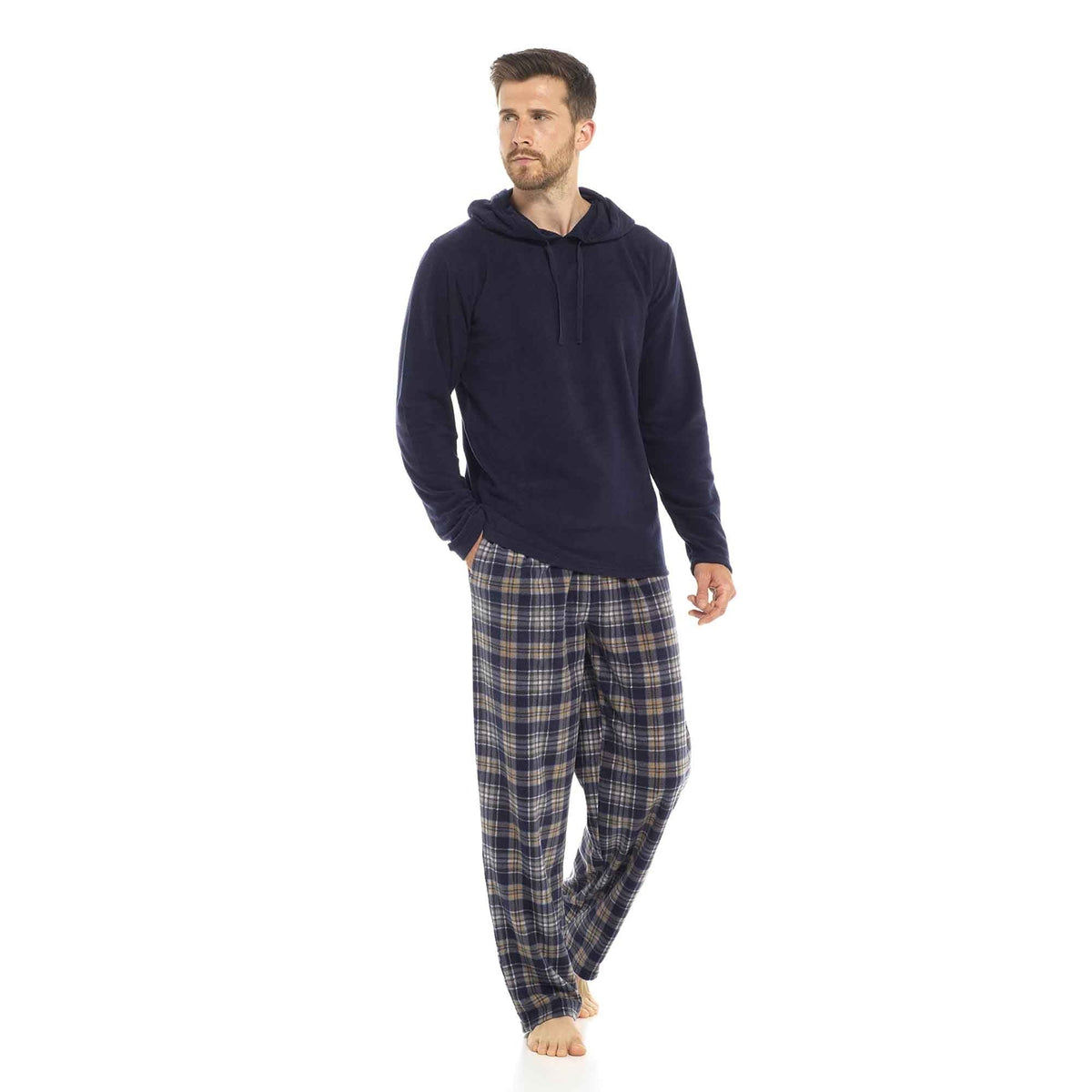 Fleece Schlafanzug Herren mit Kapuze | Karierte Hose | 2 Farben