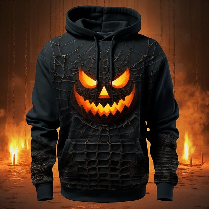 Kürbis Hoodie | Halloween | Allover Print | Kapuze | 5 Designs-Kürbis mit Gitterstruktur-S-Chaps Herrenmode