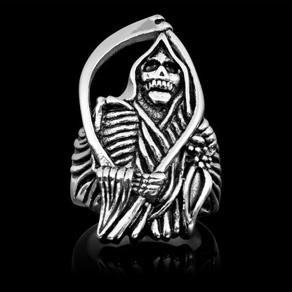 Sensenmann Ring Herren | Edelstahl | Sense | Knochenhände | Silber-Silber-57-Chaps Herrenmode