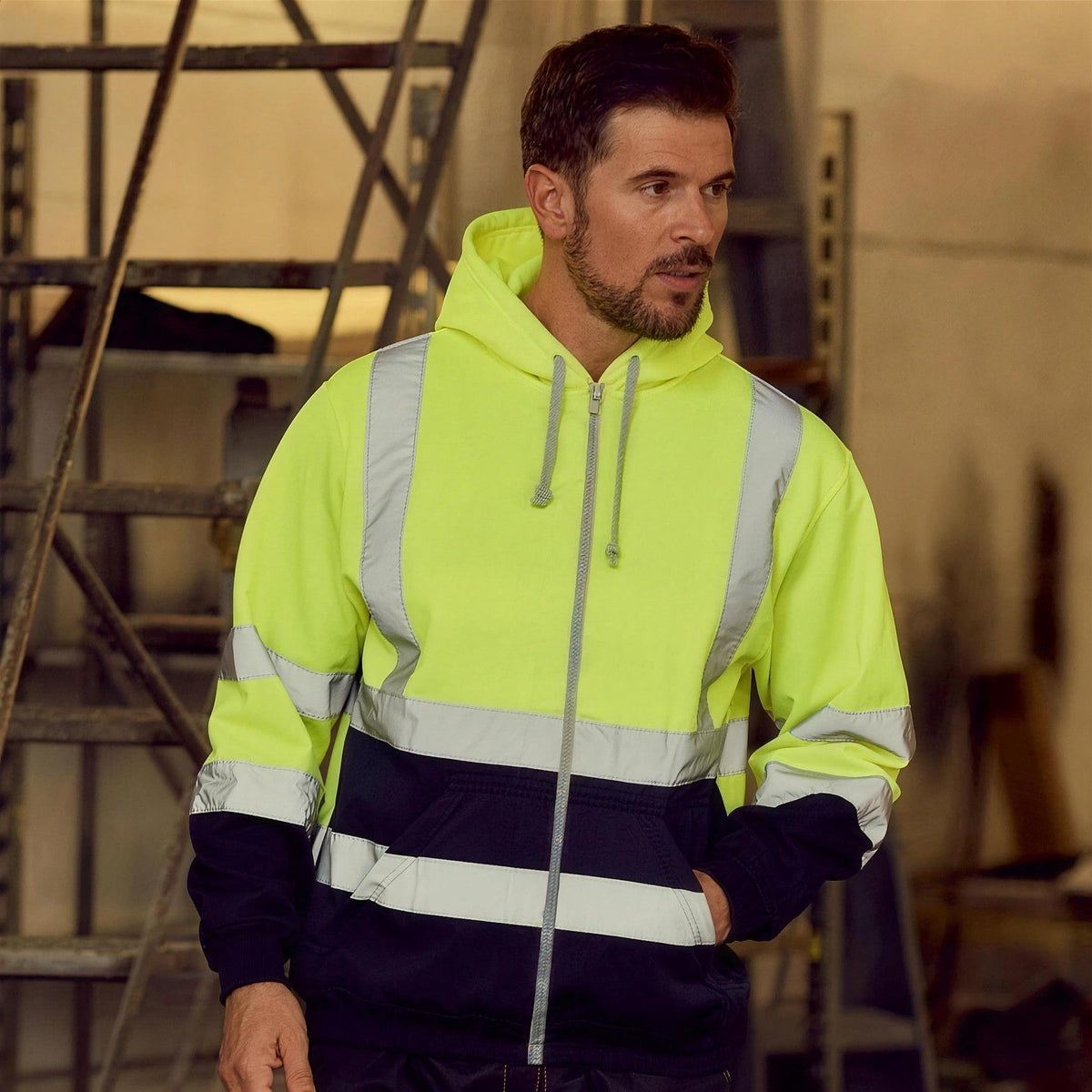 Sweatjacke Herren | Reflexstreifen | Kapuze | Reißverschluss