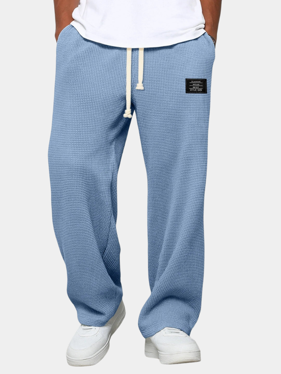 Jogginghose Herren | Waffelstruktur | Weites Bein | Kordelzug-Hellblau-S-Chaps Herrenmode