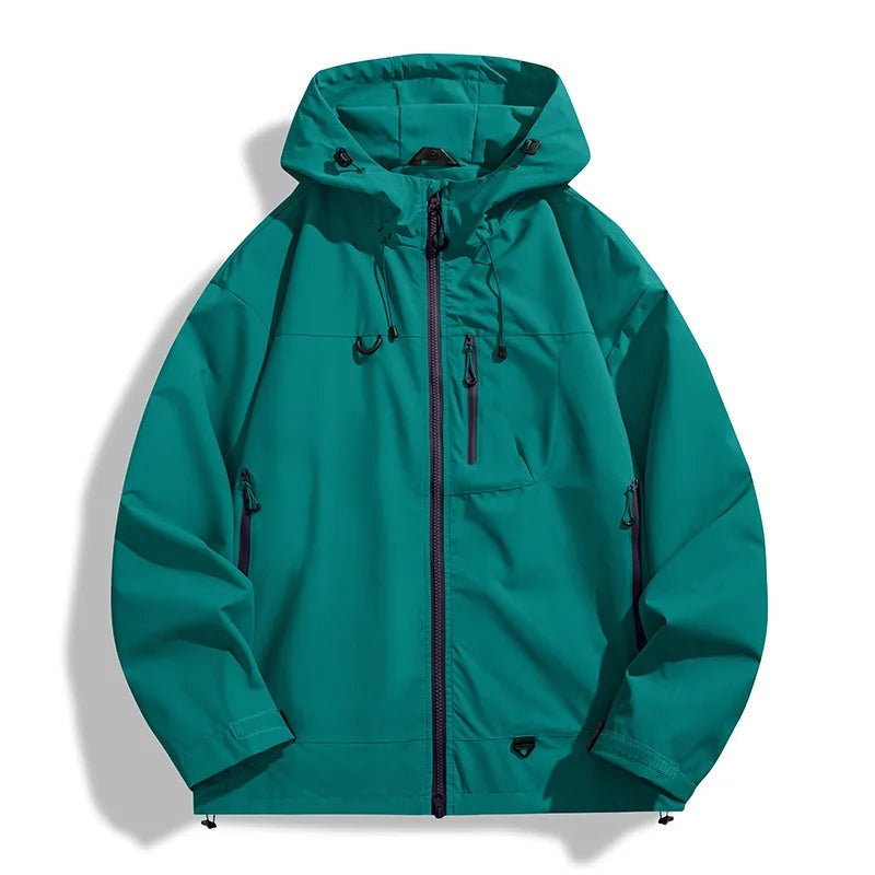 Sportliche Regenjacke Herren | Kapuze | Reißverschlusstaschen | Hüftlang