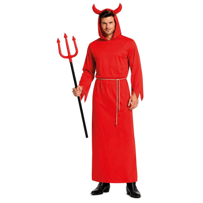 Teufel Kostüm Herren | Langes Kapuzengewand | Hörner | Kordelgürtel-Rot-One Size-Chaps Herrenmode
