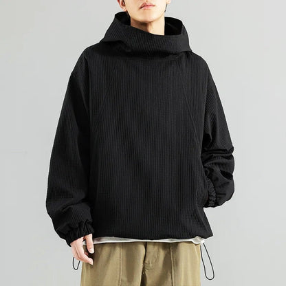 Oversized Hoodie Herren | Waffelstruktur | Stehkragen | Kordelzug am Saum