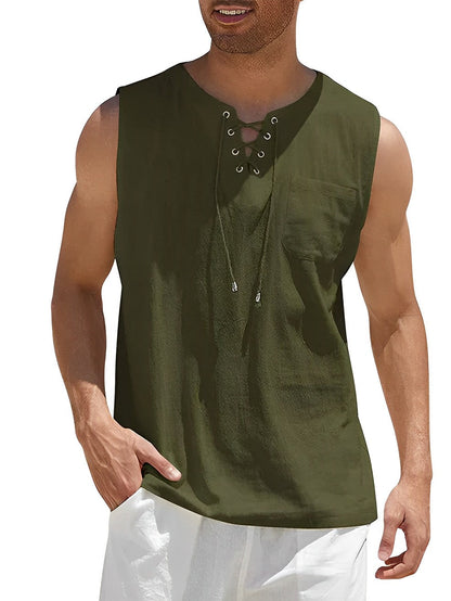 Tank Shirts Herren | Ärmellos | Schnürung | Locker-Grün-S-Chaps Herrenmode