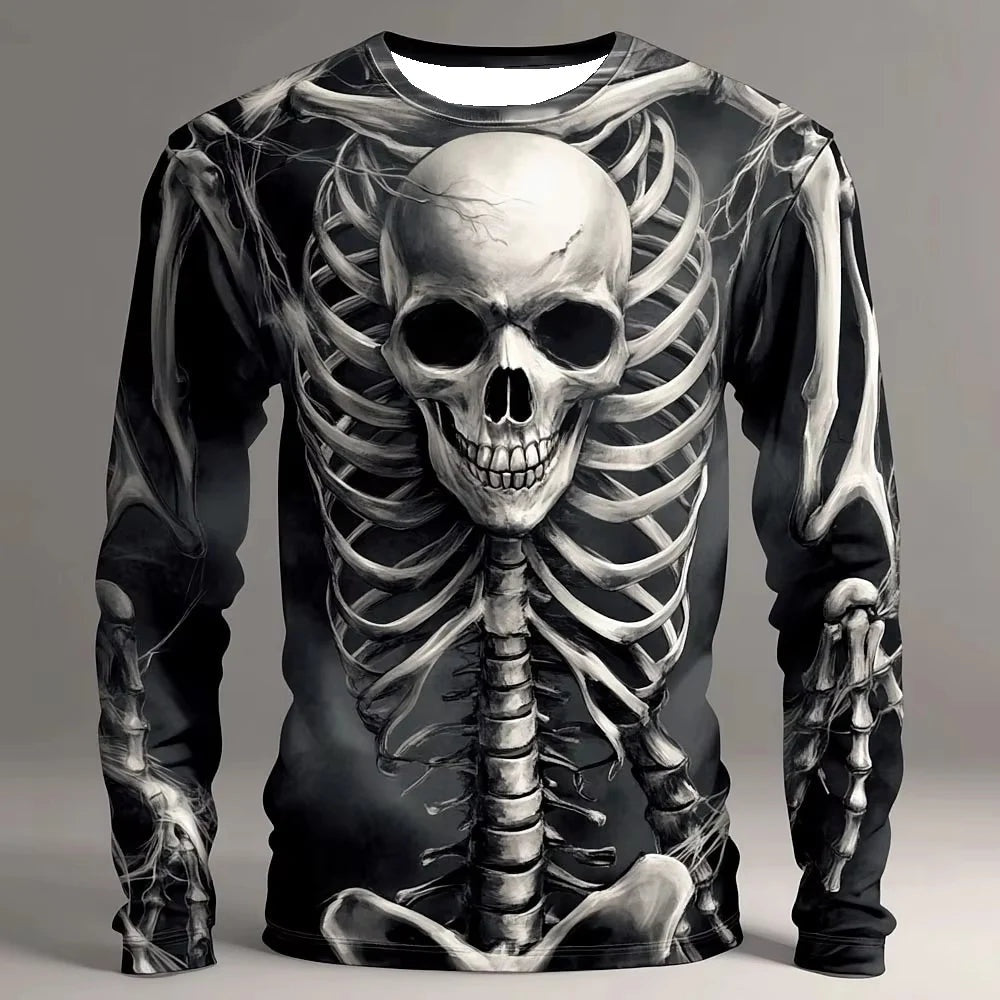 Totenkopf Langarmshirt | Skelett | Allover Print | 4 Farben-Schwarz-S-Chaps Herrenmode