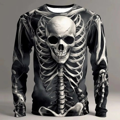Totenkopf Langarmshirt | Skelett | Allover Print | 4 Farben-Schwarz-S-Chaps Herrenmode