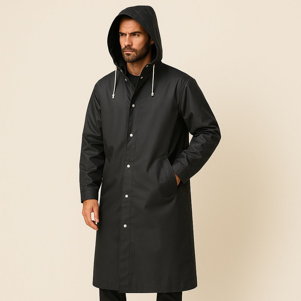 Regenmantel Herren | Lang | Kapuze | Wasserdicht-Schwarz-S-Chaps Herrenmode