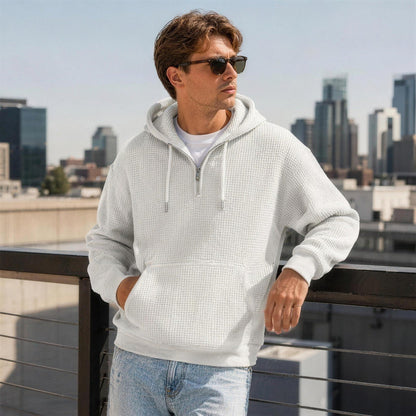 Waffel Hoodie Herren | Viertelreißverschluss | Kängurutasche
