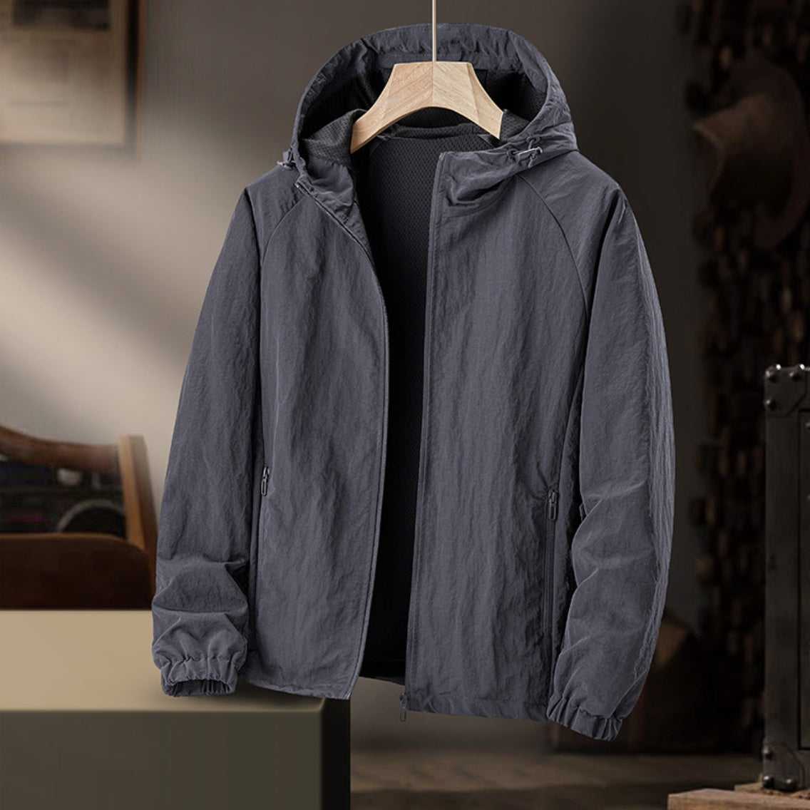 Ultraleichte Windjacke Herren | Kapuze | Wasserabweisend | Netzfutter