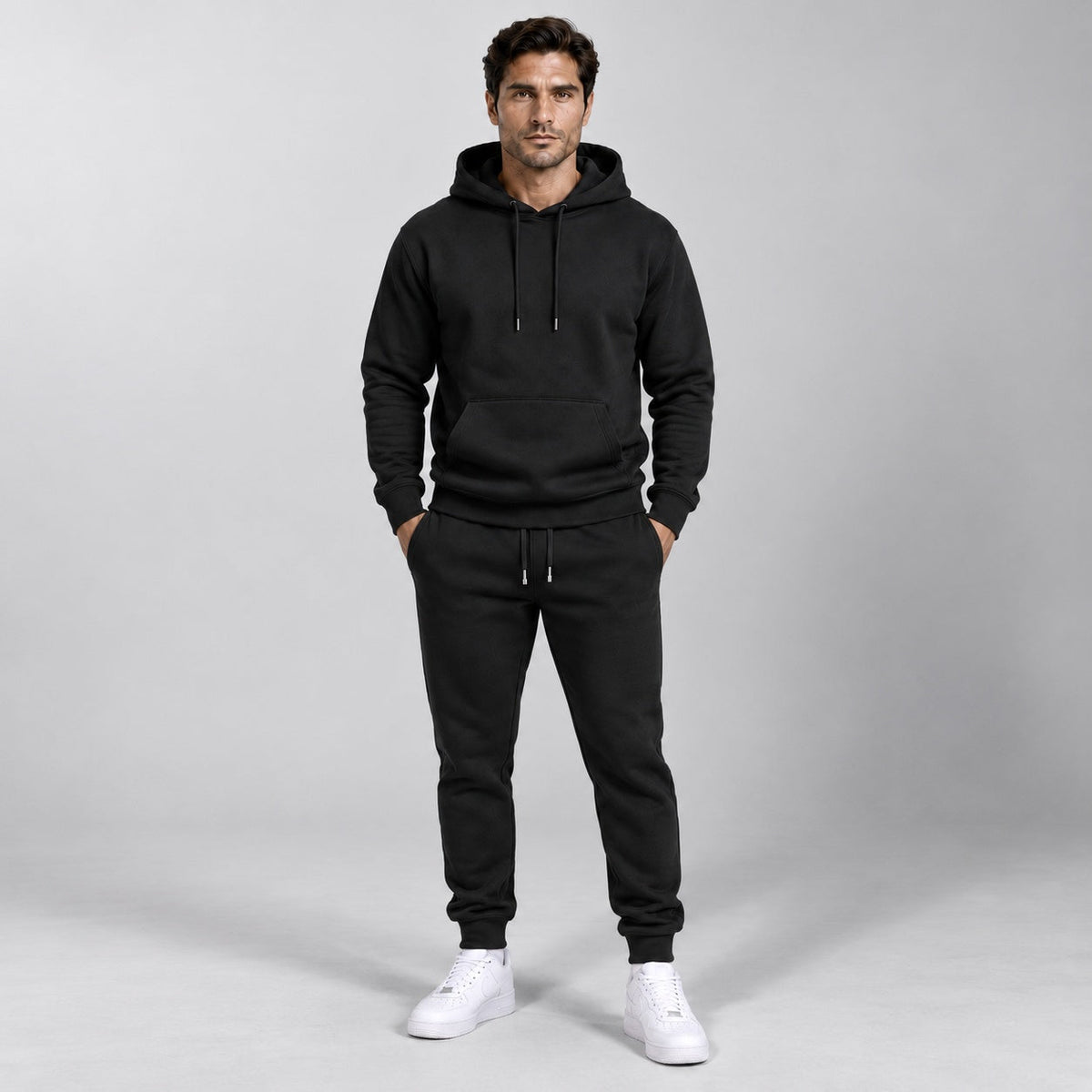 Tapered Jogginganzug Herren | Hoodie und Jogginghose | 4 Farben-Schwarz-S-Chaps Herrenmode