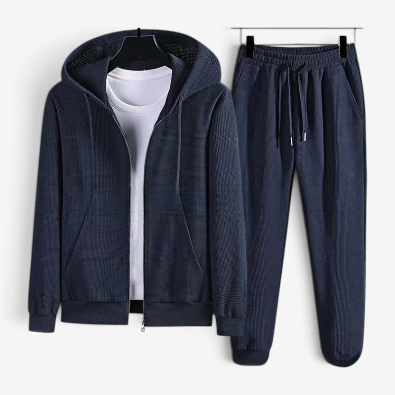 Waffel Jogginganzug Herren | Kapuzenjacke mit Reißverschluss | bis 6XL