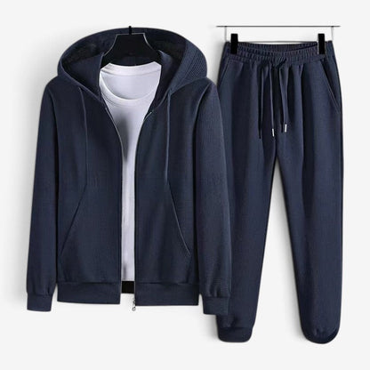 Waffel Jogginganzug Herren | Kapuzenjacke mit Reißverschluss | bis 6XL