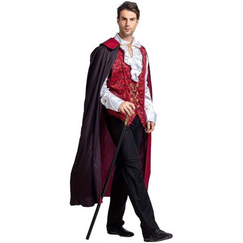 Vampir Kostüm Erwachsene | Langer Umhang | Rüschenhemd | Weste-Chaps Herrenmode