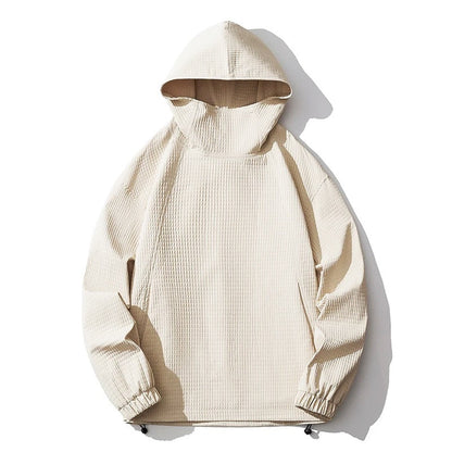 Oversized Hoodie Herren | Waffelstruktur | Stehkragen | Kordelzug am Saum