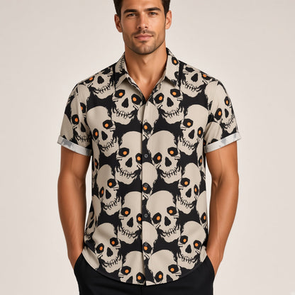 Totenkopf Hemd Herren | Kurzarm | Blumen Print | Reverskragen | 8 Designs