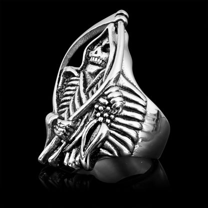 Sensenmann Ring Herren | Edelstahl | Sense | Knochenhände | Silber-Chaps Herrenmode