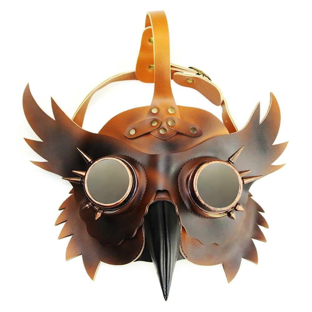 Eulen Pestarzt Maske | Steampunk | Kunstleder | Brillenaugen | Braun