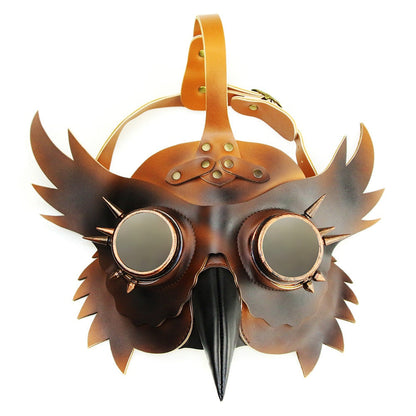 Eulen Pestarzt Maske | Steampunk | Kunstleder | Brillenaugen | Braun