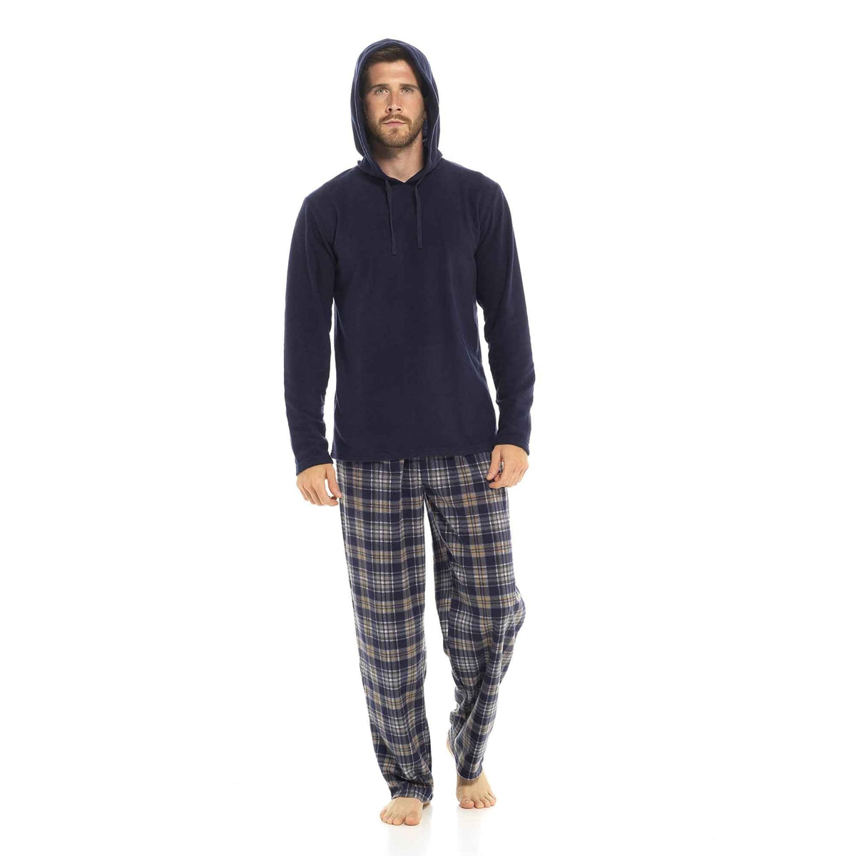 Fleece Schlafanzug Herren mit Kapuze | Karierte Hose | 2 Farben