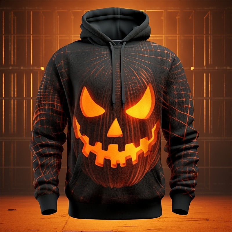 Kürbis Hoodie | Halloween | Allover Print | Kapuze | 5 Designs-Kürbis mit Netzlinien-S-Chaps Herrenmode
