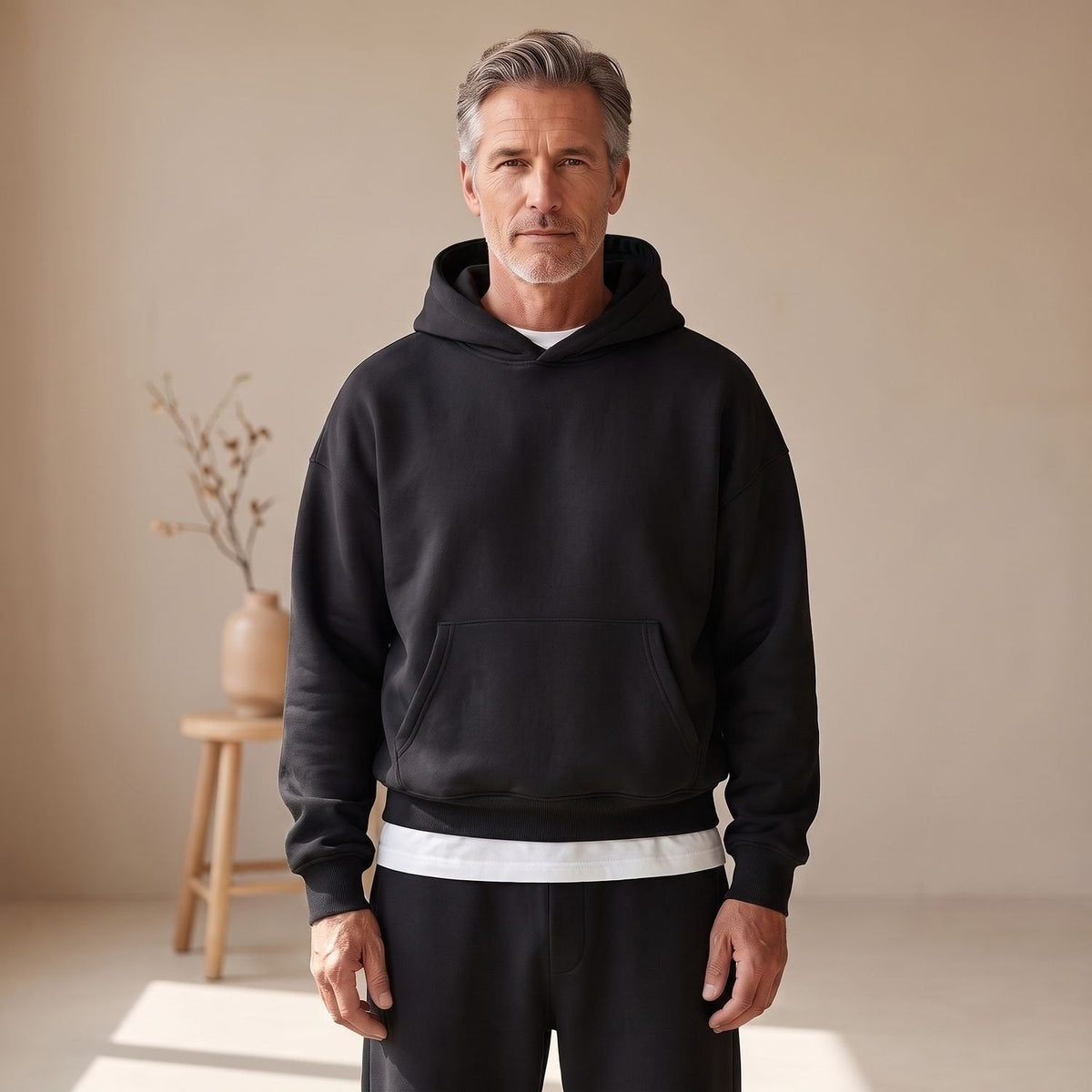 Jogginganzug Herren mit Kängurutasche | Hoodie | Gerade Jogginghose-Schwarz-S-Chaps Herrenmode
