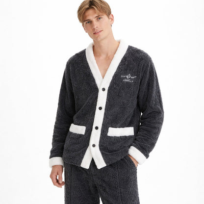 Schlafanzug Herren | Lang | Korallenfleece | Zweiteilig | Knopfjacke