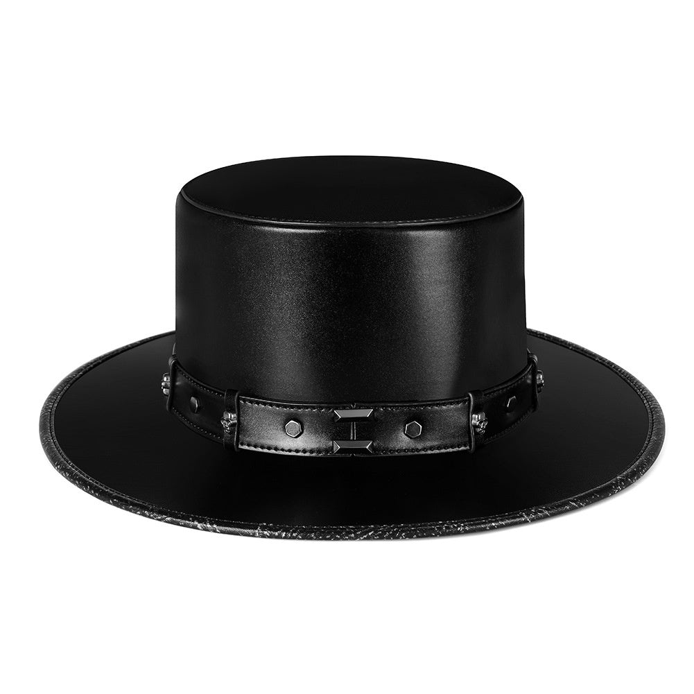 Pestarzt Hut | Zylinder | Kunstleder | Nieten | Schwarz-Schwarz-Chaps Herrenmode