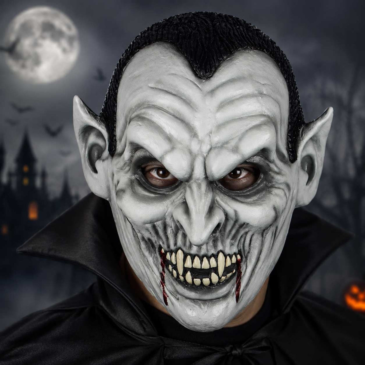 Vampir Maske | Spitze Ohren | Reißzähne | Halloween Maske