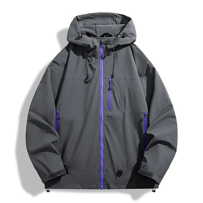 Sportliche Regenjacke Herren | Kapuze | Reißverschlusstaschen | Hüftlang
