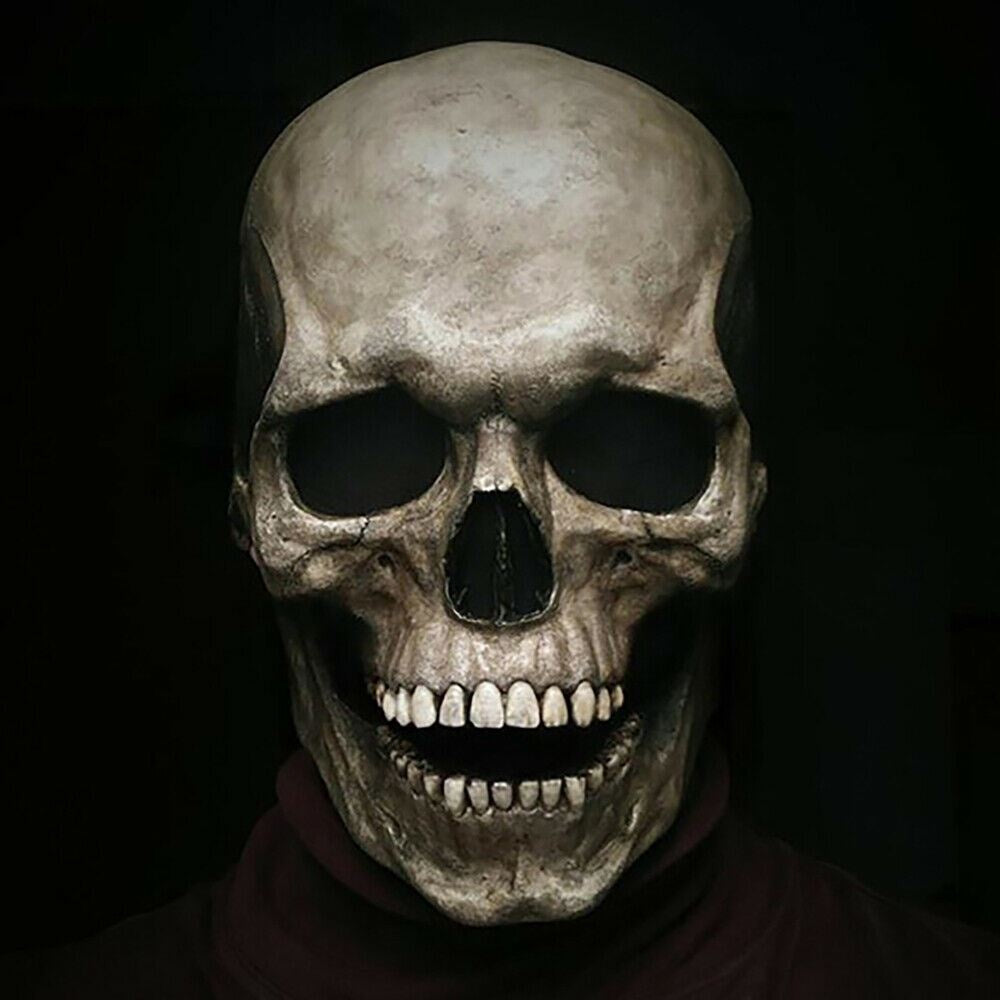 Totenkopf Maske mit Beweglichem Kiefer | Latex | Vollkopf | Grau oder Weiß-Grau-Chaps Herrenmode