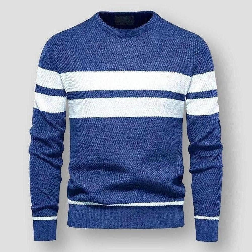 Gestreifter Strickpullover Herren | Baumwollstrick | Rundhals | Blockstreifen