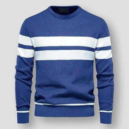 Gestreifter Strickpullover Herren | Baumwollstrick | Rundhals | Blockstreifen