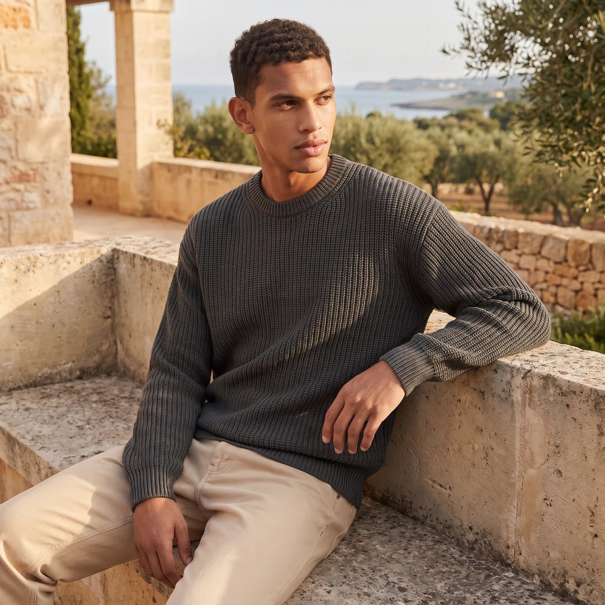 Rippstrick Pullover Herren | Rundhals | Regular Fit