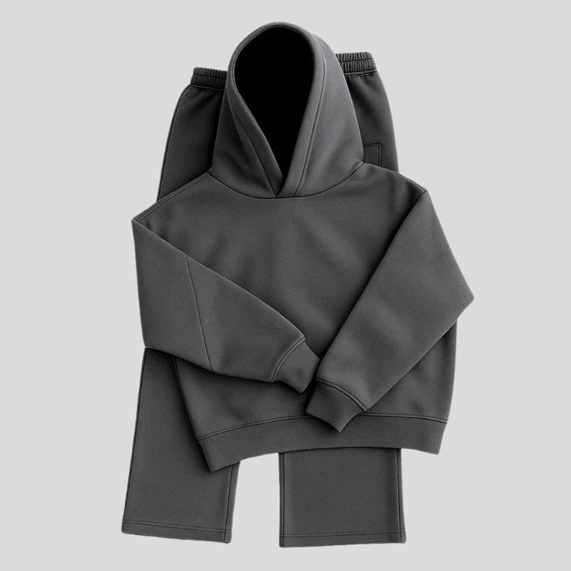 Boxy Jogginganzug Herren | Hoodie und Gerade Jogginghose | 5 Farben-Dunkelgrau-S-Chaps Herrenmode