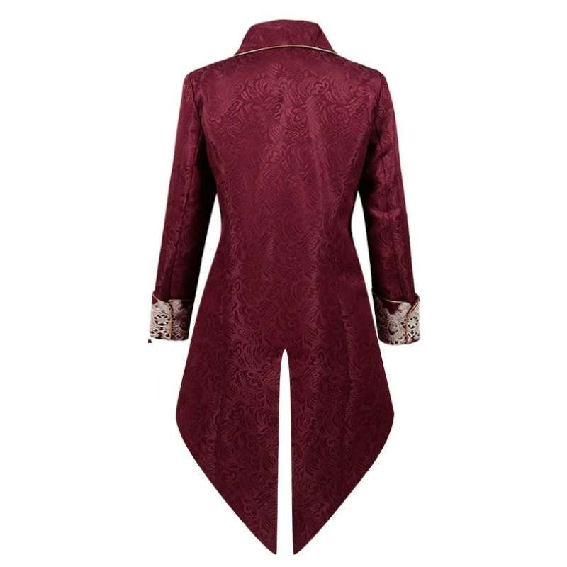 Viktorianischer Gehrock Herren | Weinrot | Jacquard | Spitze | Steampunk-Chaps Herrenmode