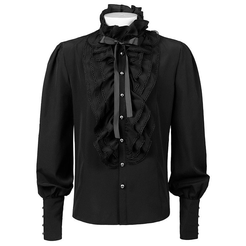 Vampir Hemd Herren | Rüschenkragen | Schleife | Spitze | Schwarz-Schwarz-S-Chaps Herrenmode