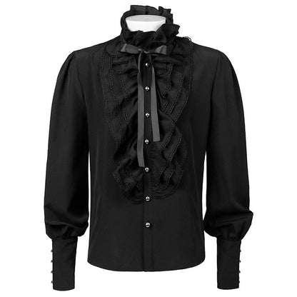 Vampir Hemd Herren | Rüschenkragen | Schleife | Spitze | Schwarz-Schwarz-S-Chaps Herrenmode