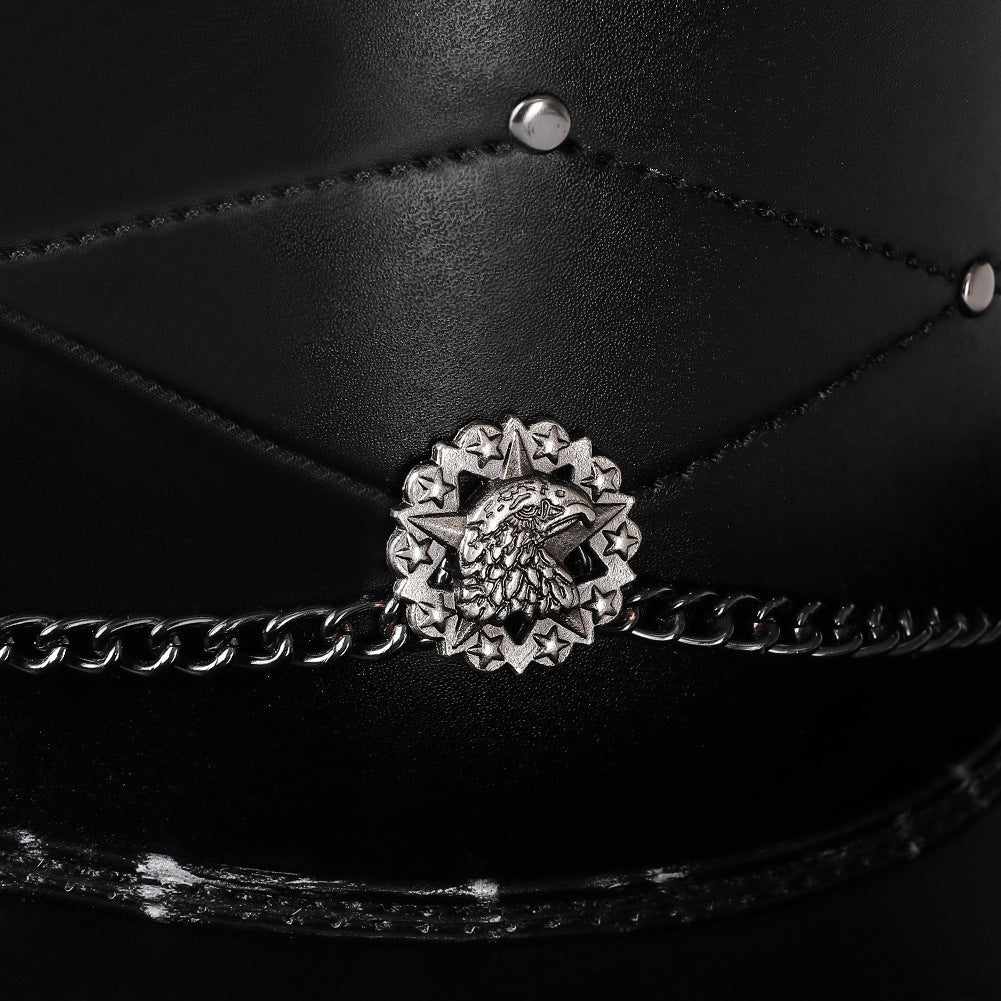 Gothic Zylinder | Totenkopf Emblem | Kette | Nieten | Kunstleder-Chaps Herrenmode