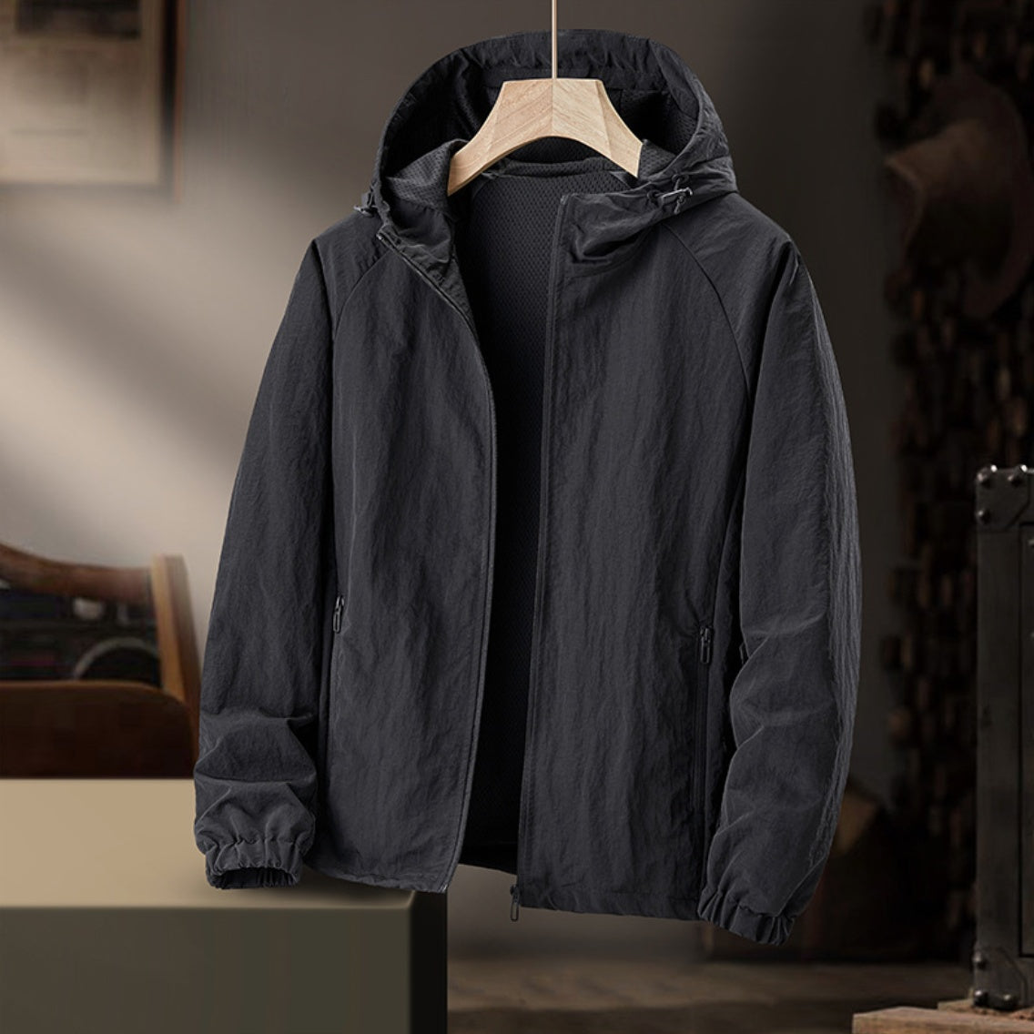 Ultraleichte Windjacke Herren | Kapuze | Wasserabweisend | Netzfutter