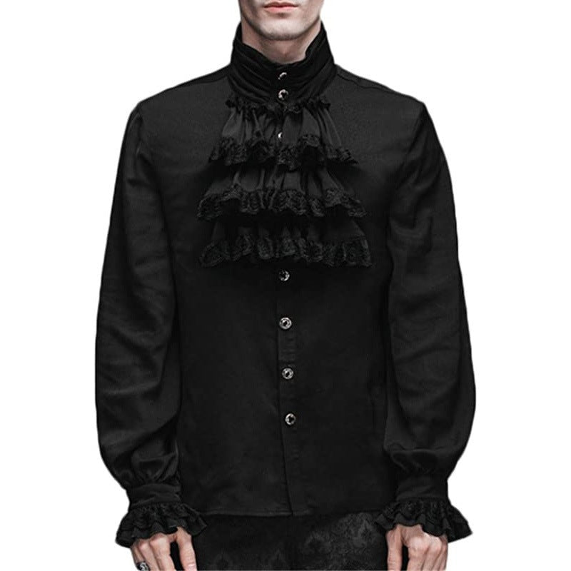 Rüschenhemd Herren | Vampir | Pirat | Jabot | Viktorianisch | 11 Stile-Rüschenkaskade Schwarz-S-Chaps Herrenmode