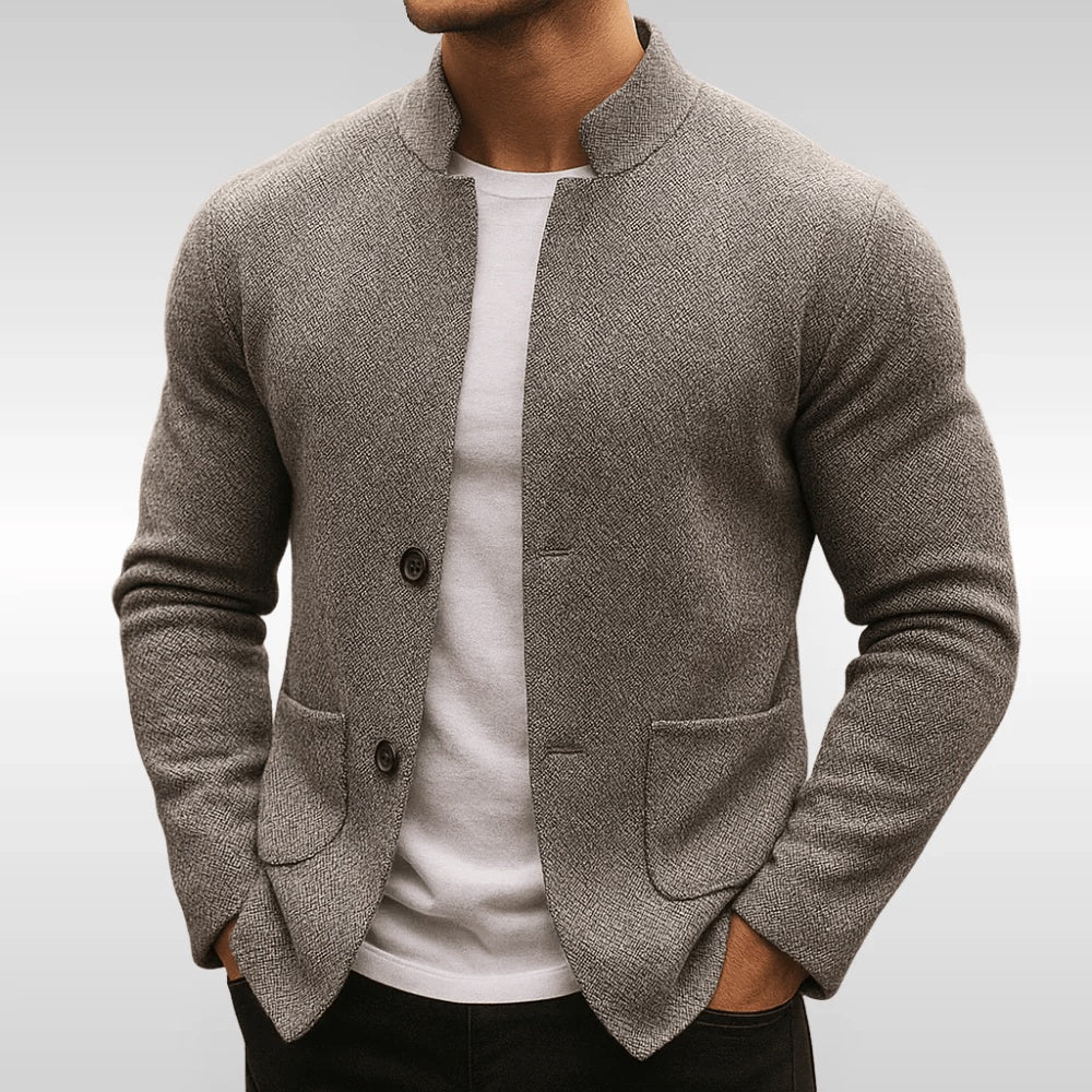 Strickjacke mit Stehkragen Herren | Knopfleiste | Strukturstrick | Taschen