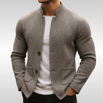 Strickjacke mit Stehkragen Herren | Knopfleiste | Strukturstrick | Taschen