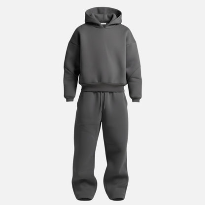 Oversized Jogginganzug Herren | Hoodie und Weite Jogginghose | 6 Farben-Dunkelgrau-S-Chaps Herrenmode