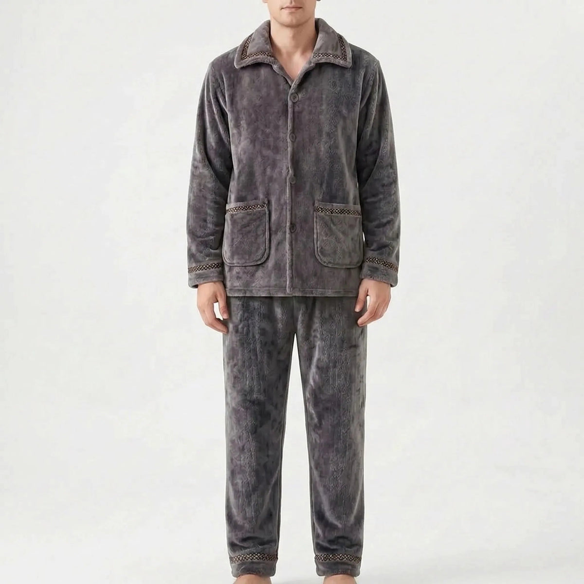 Fleece Pyjama Herren mit Kragen | Knopfleiste | 7 Varianten