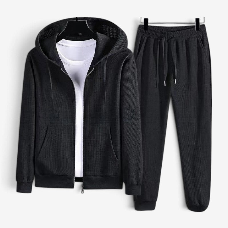 Waffel Jogginganzug Herren | Kapuzenjacke mit Reißverschluss | bis 6XL